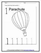 Number Worksheets Trace Color Tracing Coloring Preschool Kindergarten Toddler Math Parachute Comment First Air Crafts Preschoolactivities sketch template