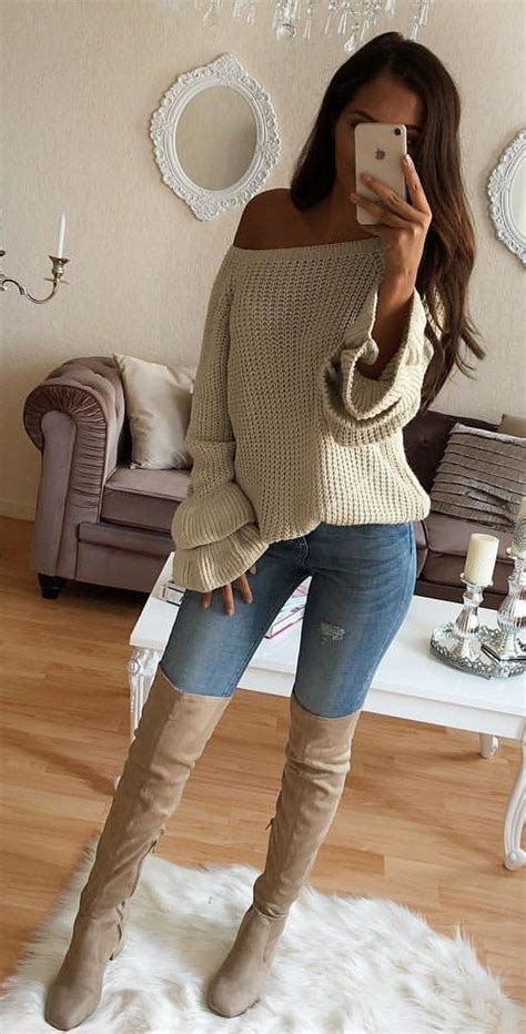 Cute Casual Outfit Love The Creamy Off The Shoulder Sweater Cute