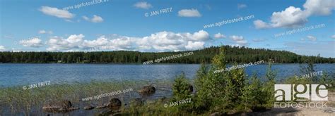 panorama  fjord  lycksele lappland sweden stock photo picture