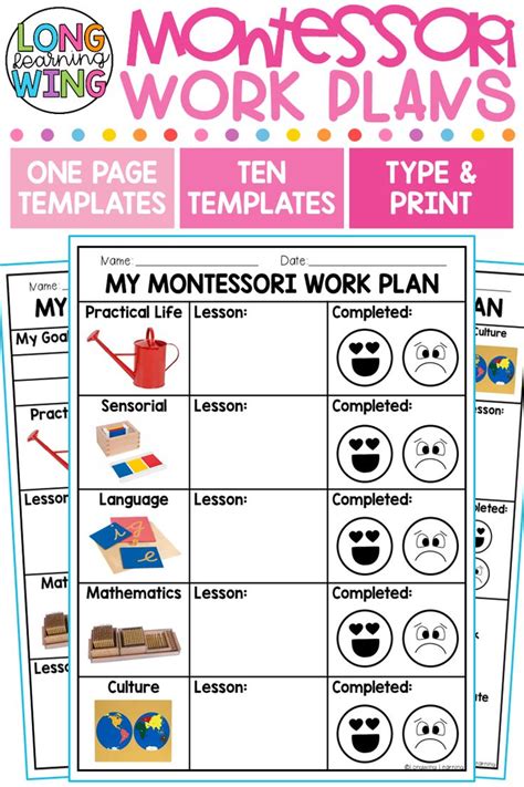 montessori work plan templates  sheet elementary workplan weekly