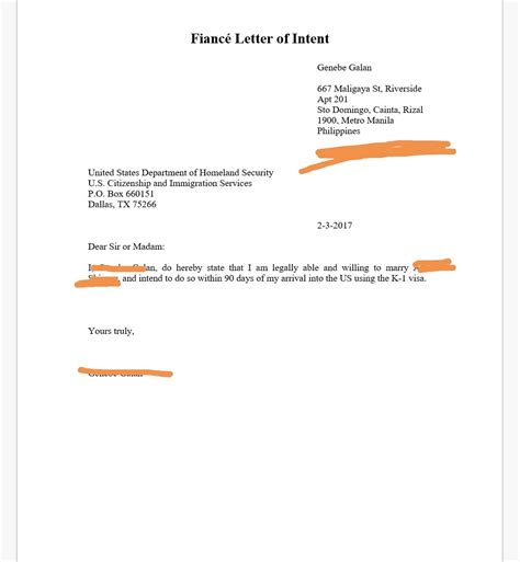 intent  marry sample letter    letter template collection