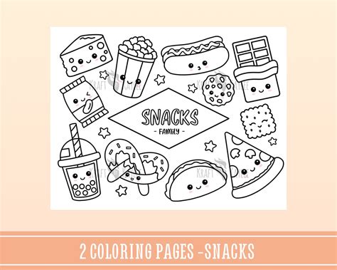 sweet  snacks coloring pages set   cute kawaii etsy