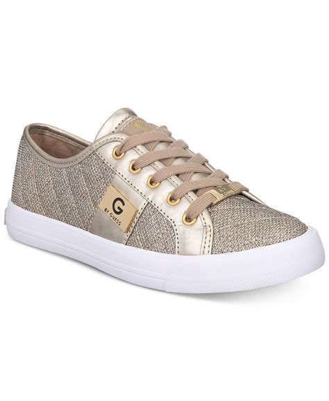 guess   guess womens lace  leather quilted fabric glitter sneakers shoes gold
