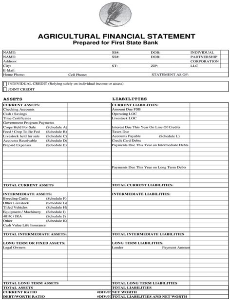 blank personal financial statement template sample design templates