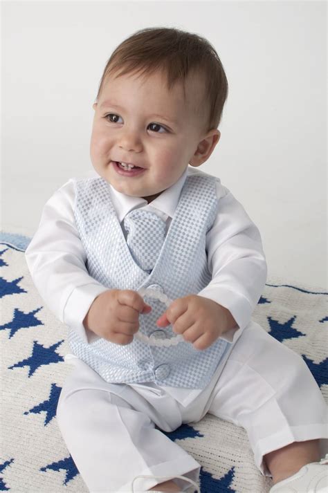 baby  toddlers blue  white christening suit  christening