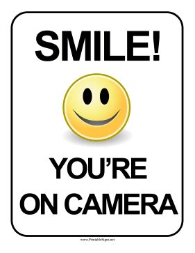 printable smile youre  camera sign