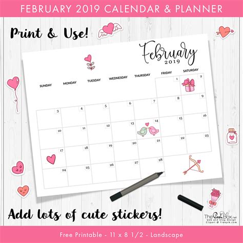 printable february calendar  posh box web design studio