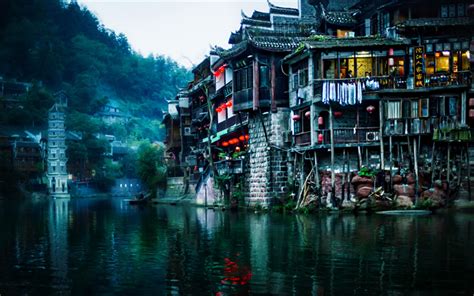 wallpapers fenghuang  foggy weather river china asia china great places