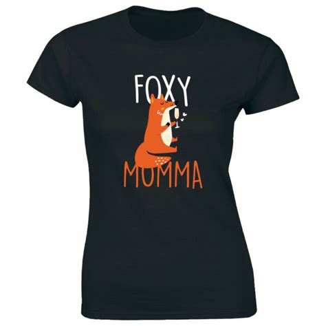 Foxy Momma With Fox Drinking Wine Funny T Shirt For Women Ebay