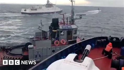 footage shows russian ship crashing  ukrainian tug   crimean peninsula bbc news