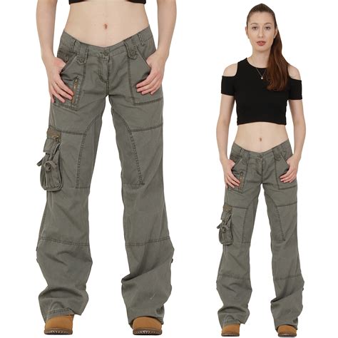 womens army miltary style green wide loose leg combat trousers cargo pants ebay