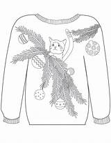 Sweater Coloring Ugly Christmas Pages Cat Printable Colouring Sweaters Motif Branches Sheet Template Color Drawing Tree Kitten Print sketch template