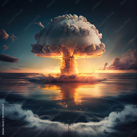 nuclear explosion   sea atom bomb explosion  mushroom cloud
