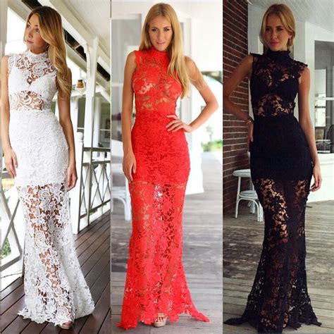 women sexy crocheted lace embroidery vintage high waist bodycon formal