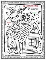Christmas Maze Santa Coloring Kids Rooftop Pages Worksheets Activities Xmas School Holiday Fun Adult sketch template