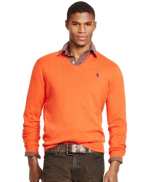 lyst polo ralph lauren pima  neck sweater  orange  men