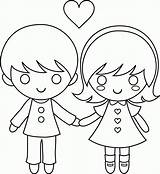 Boy Coloring Girl Kids Clipart Pages Drawing Little Cartoon Template Girls Holding Draw Color Cute Valentine Clip Child Hands Printable sketch template