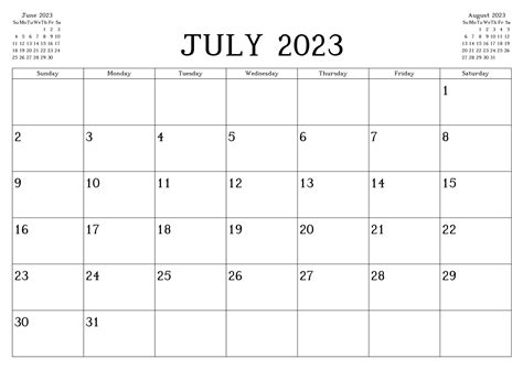 july  printable calendar  suitable