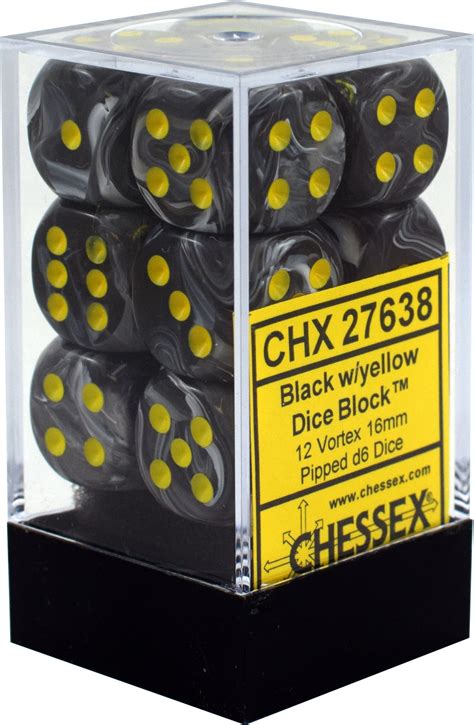 chessex vortex black  yellow mm standard  dice set chx
