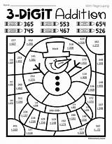Addition Digit Coloring Color Number Worksheets Adding Winter Subtraction Subtracting Math Grade Activities Third Fun Line Second Code Teacherspayteachers Themed sketch template