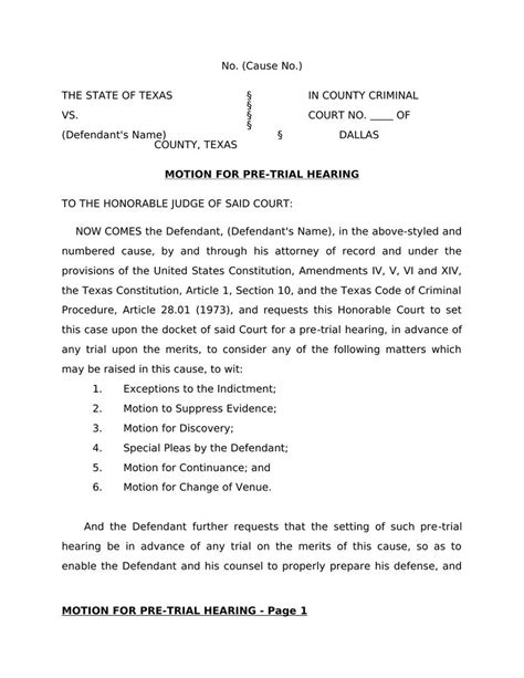 motion for pre trial hearing attorney docs