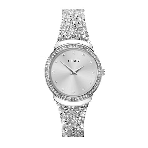 seksy rocks® ladies 40039 silver swarovski crystal bracelet watch