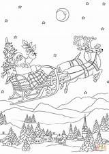 Santa Sleigh Coloring Flying His Reindeers Night Pages Pulled Christmas Claus Printable Tree Click Designlooter Mandala House Drawings Cute 58kb sketch template