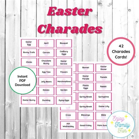 Easter Game Charades Instant Download 42 Printable Game Etsy