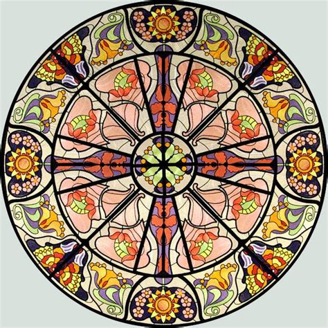 Bfc0894 Stained Glass Art Nouveau Circle In A Square
