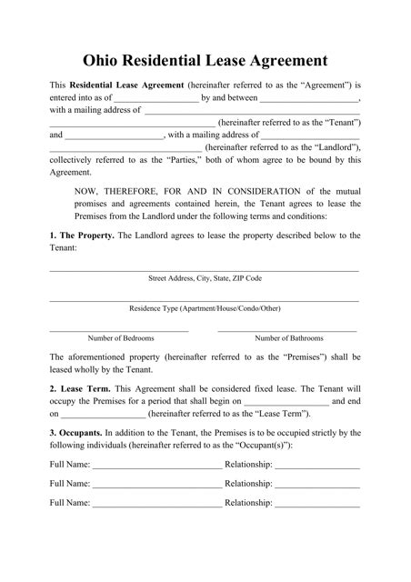 ohio residential lease agreement template fill  sign