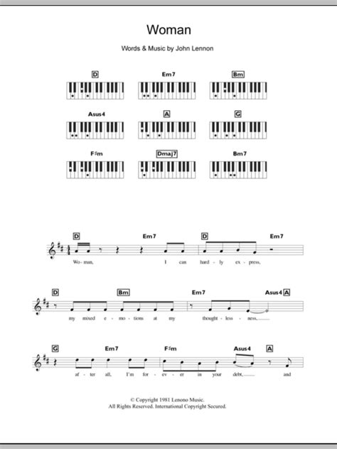 woman sheet music john lennon piano chords lyrics