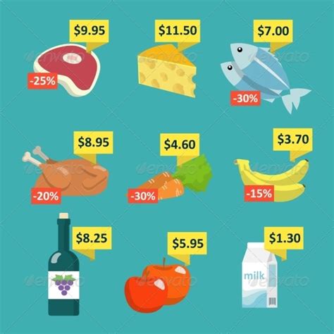 supermarket food  price tags  macrovector graphicriver