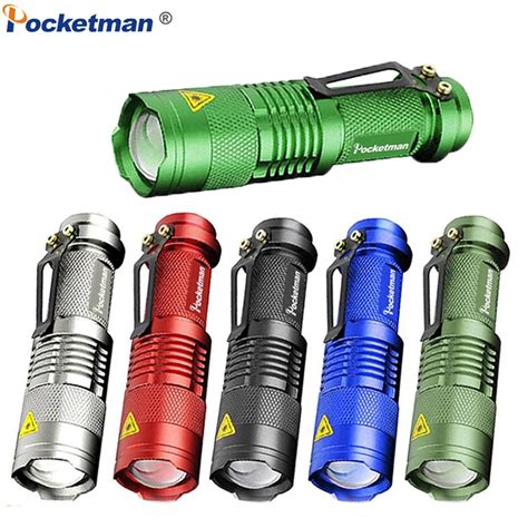 mini pocket led flashlight lm  led torch belt clip zoomable  modes focus torch waterproof