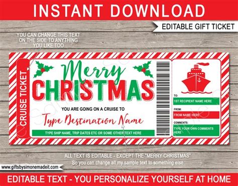 cruise ticket template boarding pass christmas gift surprise holiday