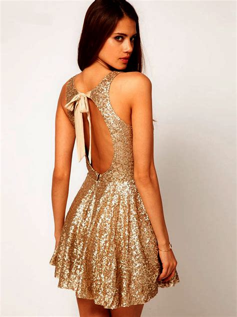 Gold Sequin Backless Party Dress