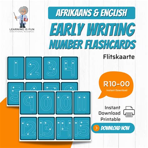 afrikaans english number early writing flashcards   teacha