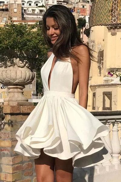 Cute Halter V Neck Backless Layered White Homecoming