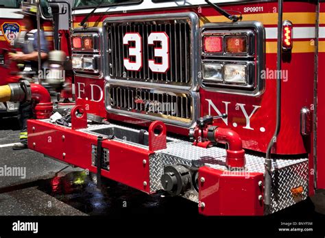 fdny fire truck front grill stock photo alamy