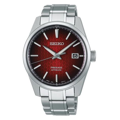 seiko presage sharp edge series automatic red dial silver stainless