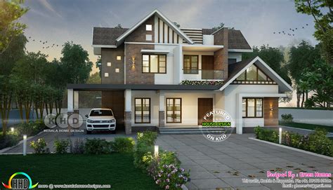 sloping roof mix  bedroom  sq ft home kerala home design  floor plans  dream houses