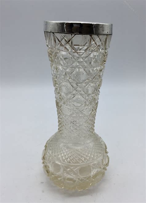 Antiques Atlas Edwardian Cut Glass Vase Silver Rim Circa