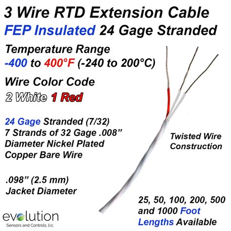rtd wire  custom color code  wires  gage stranded fep insulated evolution sensors