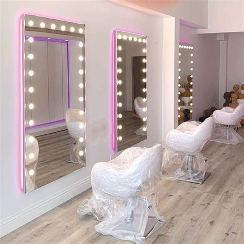 beauty salon mirror  lights  los angeles salon interior design