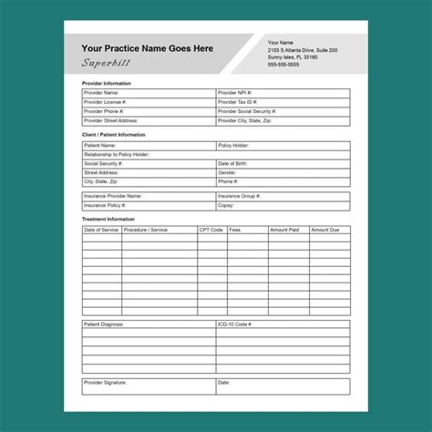 superbill  template  mental health counseling editable