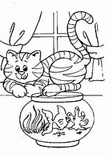 Coloring Pages Cat Cats Cute Color Poisson Chat Printable Kids sketch template