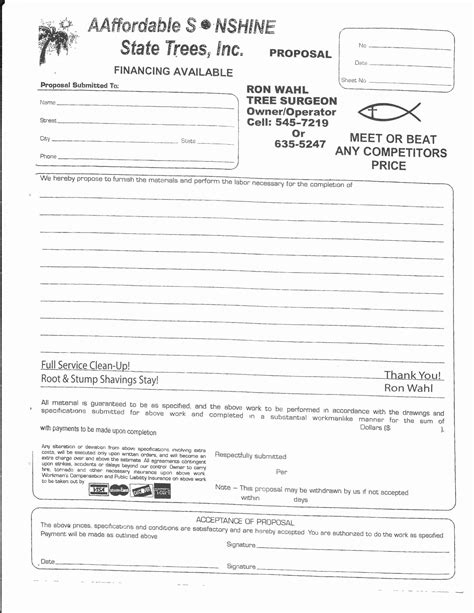 tree service contract template  printable templates