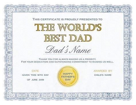 dad certificate  printable