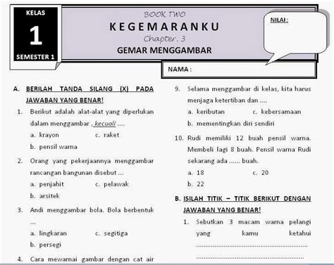 Download Soal Kelas 1 Tema 2 Subtema 3 Gemar