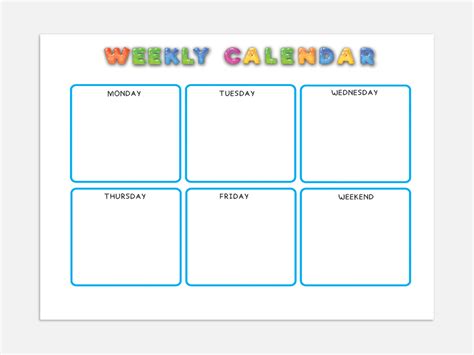 kids weekly calendar cute colorful printable childrens etsy uk