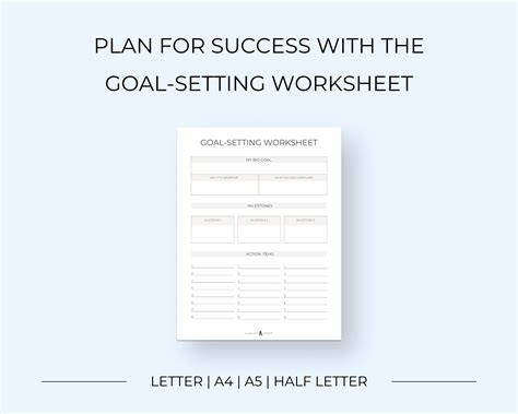 goal setting worksheet printable goal planner goal template etsy